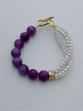 Handmade Freshwater Baby Pearl Amethyst Bracelet 7” 26B468 3-4mm&11mm